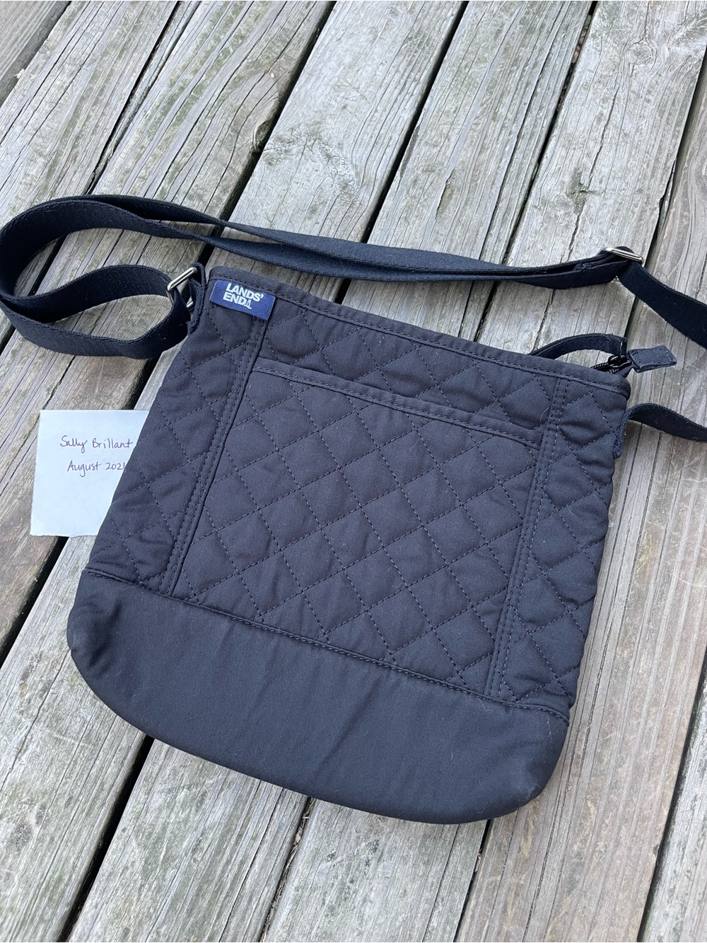 Lands' End Black Quilted Messenger Crossbody